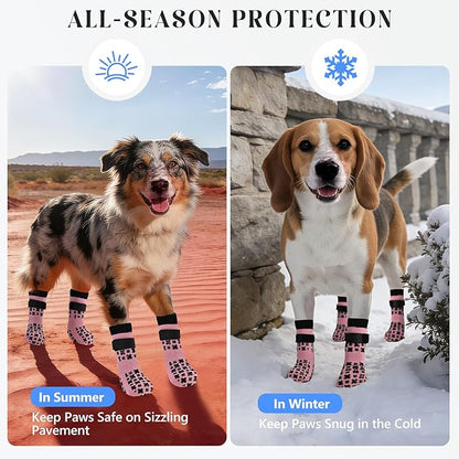 Non-Slip Dog Socks for Hardwood Floors Anti Slip Double-Sided Grippy Socks for Senior Dogs to Prevent Licking Paws, Scratching & Hot Pavement Premium Dog Paw Protector with Grippers Pink M