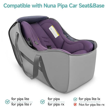 YOREPEK Car Seat Travel Bag for Airplane Compatible with Nuna Pipa Car Seat and Base, Fits for DOONA Stroller without Base, Padded Car Seat Carrier for Airport with 5 Protective Bumper Feet, All Gray