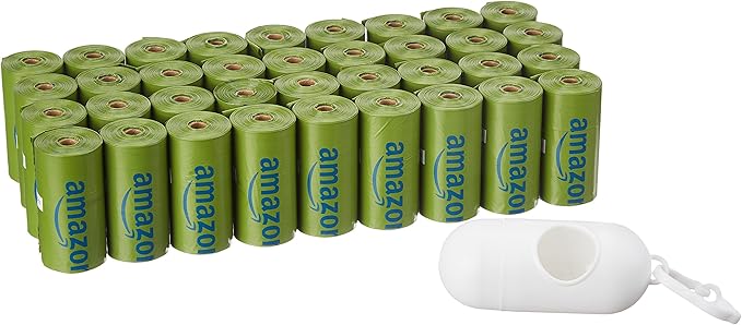 Amazon Basics Premium Leak Proof Dog Poop Bags with Dispenser and Leash Clip, Talcum Powder Scented, 13" x 9", 540 Count (36 Rolls of 15)
