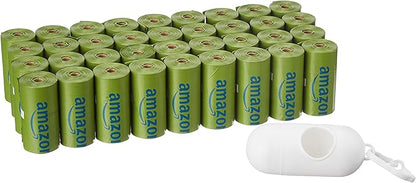 Amazon Basics Premium Leak Proof Dog Poop Bags with Dispenser and Leash Clip, Talcum Powder Scented, 13" x 9", 540 Count (36 Rolls of 15)