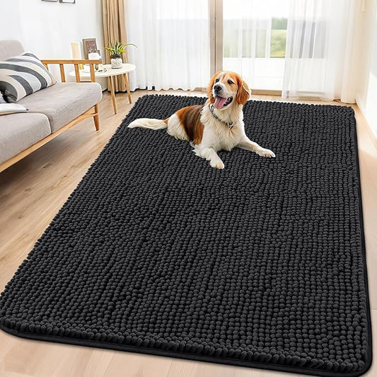 Smiry Dog Door Mat for Muddy Paws 70x32, Absorbs Moisture and Dirt Doormat, Non-Slip Washable Quick Dry Chenille Front Door Mat Indoor Entrance, Entryway Carpet for Inside Floor, Black