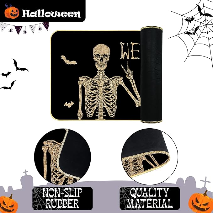 Halloween Skull Doormat - Funny and Spooky Welcome Mat, Low-Profile Non-Slip Entr Door mat Living Room Kitchen Floor Mat Home Halloween Indoor Outdoor Decoration - 17" x 29"