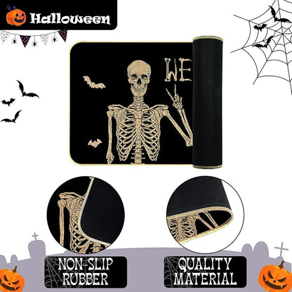 Halloween Skull Doormat - Funny and Spooky Welcome Mat, Low-Profile Non-Slip Entr Door mat Living Room Kitchen Floor Mat Home Halloween Indoor Outdoor Decoration - 17" x 29"