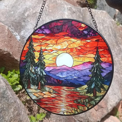Sunset Suncatcher for Window, 7.8 Inch Stained Glass Suncatchers for Outdoors Garden Patio Decor, Rainbow Maker Prism Gifts for Women Men, Housewarming Birthday Christmas Home Decorations
