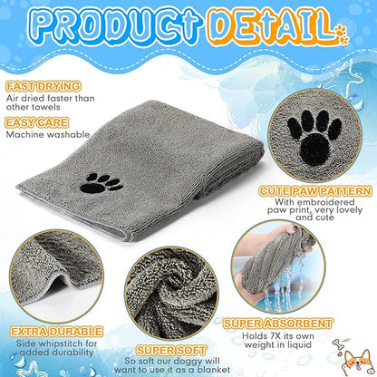 Chumia 4 Pack Dog Towels for Drying Pet Grooming Absorbent Dogs Soft Microfiber Quick Drying Winter Large Medium Small Puppy Bath Towels for Kitten Cats Pets(16 x 31 Inch,Gray)