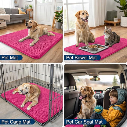 Smiry Dog Door Mat for Muddy Paws 59x35, Absorbs Moisture and Dirt Doormat, Non-Slip Washable Quick Dry Chenille Front Door Mat Indoor Entrance, Entryway Carpet for Inside Floor, Hot Pink