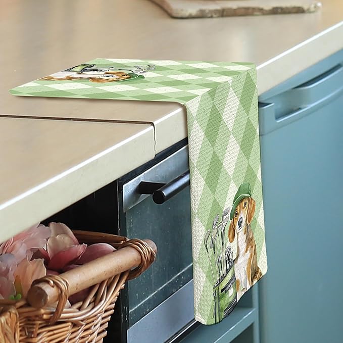 Golf Dog Kitchen Towels - Beagle Dish Towels, Sports Gifts, Pet Golf Club Decorative Absorbent Dishcloths Hand Towels for Kitchen Gym Spa Decor 16x24 Inches