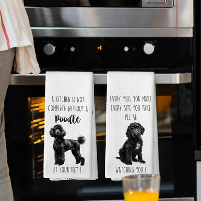 Poodle Dog Kitchen Towels Set of 2, Funny Dog Kitchen Decor, Dogs Gifts for Women Men Hand Towel, Pet Owner Gift Decorative Tea Towels Dish Towel 16x24 Inch