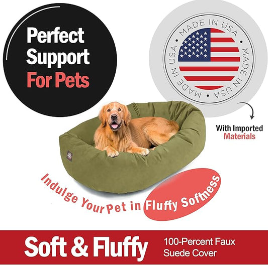 Majestic Pet 40 Inch Suede Calming Dog Bed Washable – Cozy Soft Round Dog Bed with Spine Support for Dogs to Rest Their Head - Fluffy Donut Dog Bed 40x29x9 (Inch) - Round Pet Bed Large – Sage (2025)