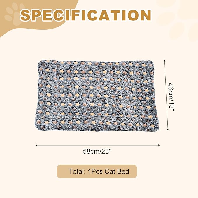 Dog Cat Bed Mat, Soft Coral Fleece Pet Cushion Pad with Cute Star Print, Warm Washable Pet Bed 23x18 Inches, (Dark Gray), Intended for Medium Small Dog Cat