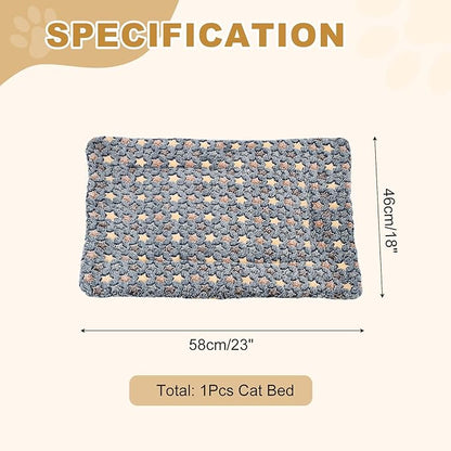 Dog Cat Bed Mat, Soft Coral Fleece Pet Cushion Pad with Cute Star Print, Warm Washable Pet Bed 23x18 Inches, (Dark Gray), Intended for Medium Small Dog Cat