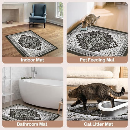 Glittme Cat Litter Mat with Non-Slip Bottom Litter Box Mat 47"X35" Litter Trapping Mat Easy to Clean Washable Cat Food Mat for Kitty,XXL