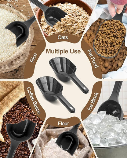 2PACK Dog-Cat Food-Scoop Measuring-Cup,1 Cup Capacity Versatile Plastic Pet Food Scoop with Measuring Lines 1 Cup and 1/2 Cup for Precise Portion Control (2 Black)