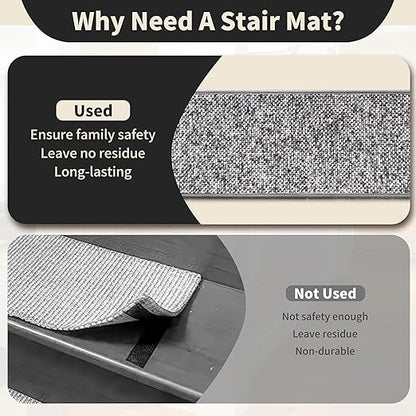 Non-Slip Carpet Stair Treads 1PCS, 30"x30" Peel and Stick Stair Runner for Wooden Steps Indoor, Washable Reusable Adhesive Backing, Pet-Friendly Safety Mats for Kids, Elders, Dogs