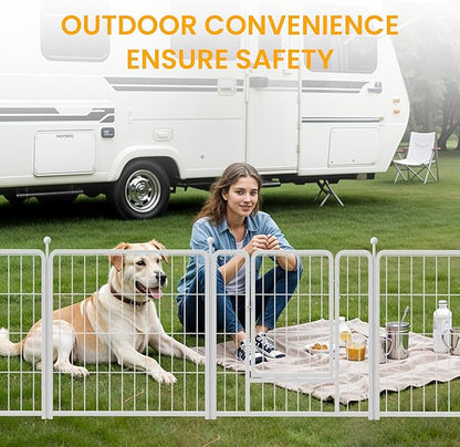 Dog Playpen 40 Inch 8 Panels, Ideal Dog Fence for Small/Medium/Large Dogs Indoor & Outdoor Bliss, Perfect Dog Pen for Camping, Yard, RV, Garden Fence, White