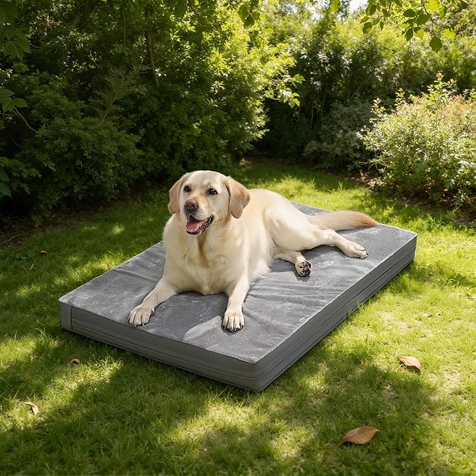 Outdoor Waterproof Extra Large Dog Bed, XL Pet Beds Washable 44 inch, Orthopedic Foam Sleeping Pad with Removable Cover Reversible Anti-Slip 44"x32", Grey