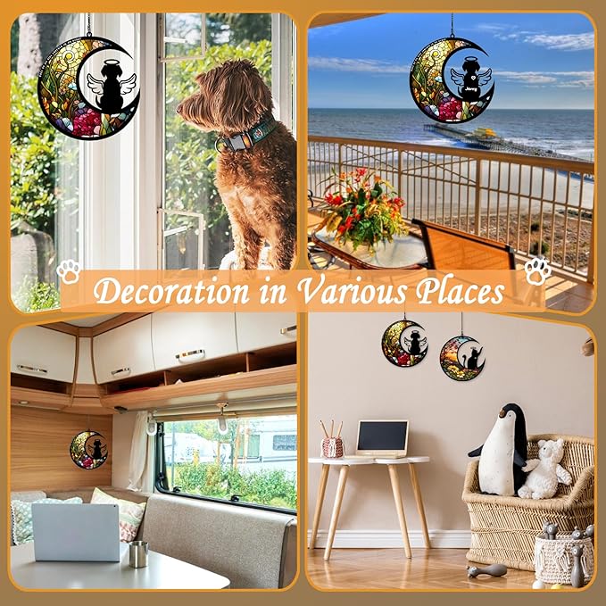 BamLue Dog Memorial Suncatcher for Windows Memorial Ornament, Pet Sympathy Gift to Memorialize The Loss, Angel Dog Sun Catchers with Personalized Decorations in Loving Memory for Loss