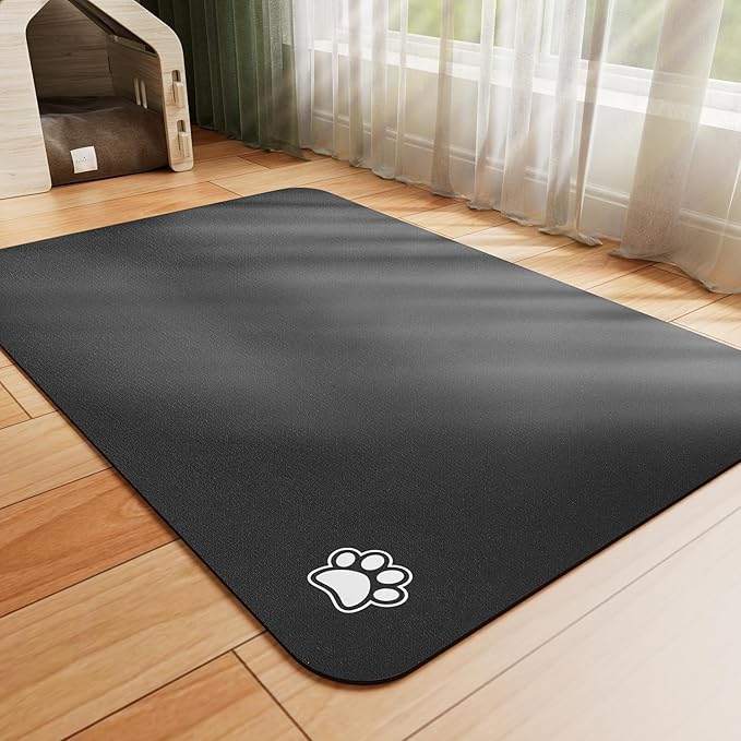 Dog Food Mat - Absorbent Cat Mat for Food and Water, No Stains Pet Feeding Bowl Mat, Easy to Clean Pet Placemats, Quick Dry Dog Water Dispenser Mat for Messy Drinkers | Paw Black 16"x 24"
