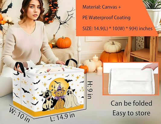 Large Halloween Themed Candy Gift Boo Basket for Kids Baby Personalized Adults Storage Bin Fall Decor(Cat Bat)