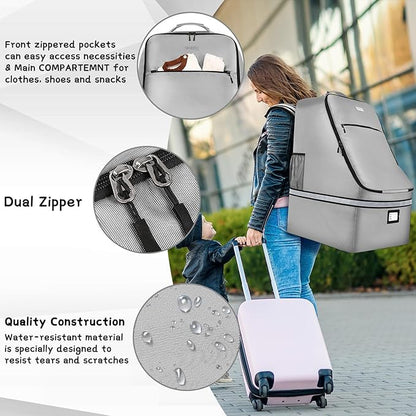Car Seat Travel Bag,Padded Car Seats Backpack with Steel Cable Handle and Reflective Stripes, Large Durable Carseat Carrier Bag,Airport Gate Check Bag,Infant Seat Travel Bag with Shoulder Strap,Grey
