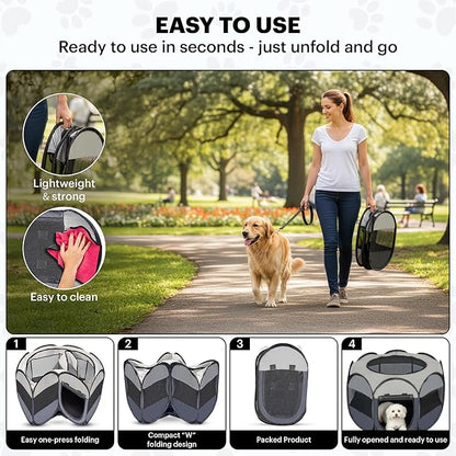 LAFYETTE. - USA Based, Dog Cat Playpen, Puppy Kitten Pet Playpen Indoor Outdoor, Portable Pop Up Dog Kennel Tent Crate Cage for Dog Cat Rabbits, Foldable Pet Enclosure, Removable Top Cover, 29" x 16"
