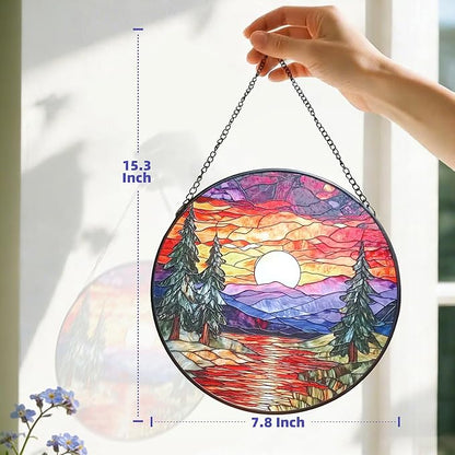 Sunset Suncatcher for Window, 7.8 Inch Stained Glass Suncatchers for Outdoors Garden Patio Decor, Rainbow Maker Prism Gifts for Women Men, Housewarming Birthday Christmas Home Decorations