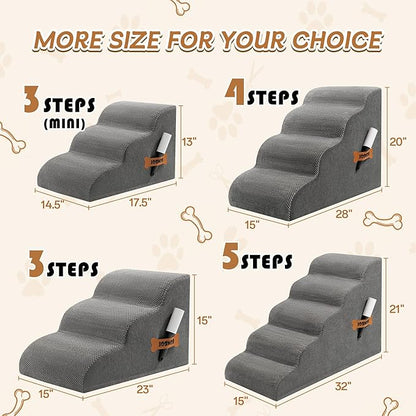 Romrol Dog Stairs Ramp for Small Dogs, 33D Pet Stairs Steps with Durable Non-Slip Waterproof Fabric Cover, Dog Slope Stairs to Bed for Small Dogs and Cats or Pets Joints, 3-Steps