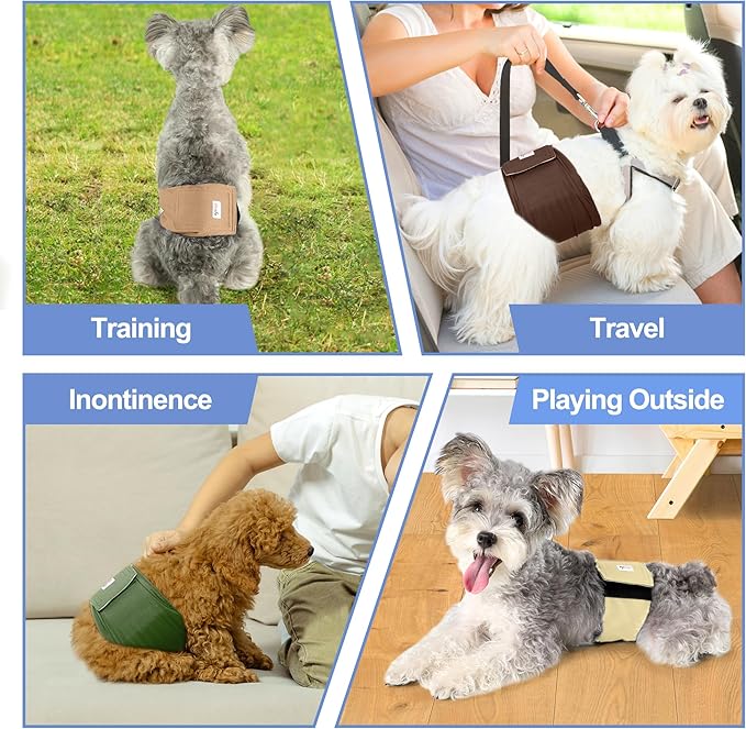 5 Pack Dog Diapers Male Reusable, Premium Belly Bands for Dogs, High Absorbing Male Dog Pee Wraps for Doggie in Incontinence or Excitable Urination Gray,Green,Brown M