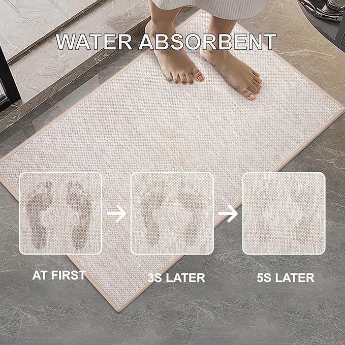 Ultra Thin Indoor Door Mat, Low-Profile Door Mats Indoor Entrance, Non-Slip Natural Rubber Backing Doormat, Washable Entryway Doormats, Fade Resistant Dirt Trapper for Kitchen, 35''x24'',Beige