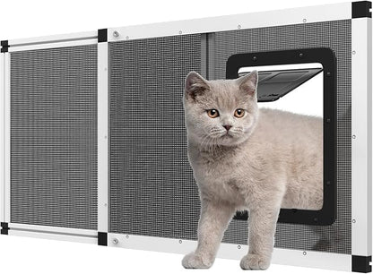 Ventilated Pet Door for Window, Fits 38"-44" Width Window, 2-Min Install | Aluminum Frame + Stainless Steel Mesh | Breathable Bug-Proof | Magnetic Closure Window Cat Door, Cat Door for Window Insert