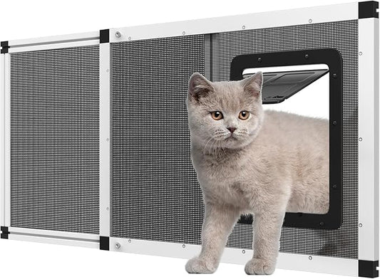 Ventilated Pet Door for Window, Fits 38"-44" Width Window, 2-Min Install | Aluminum Frame + Stainless Steel Mesh | Breathable Bug-Proof | Magnetic Closure Window Cat Door, Cat Door for Window Insert
