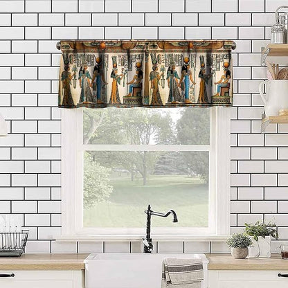 Vintage Ancient Egypt Valance Curtains, Egyptian Style Old Egypt Hieroglyphics Print Afican Pharaoh Theme Window Valance Curtain for Farmhouse Bedroom Living Room Kitchen 54x18inch