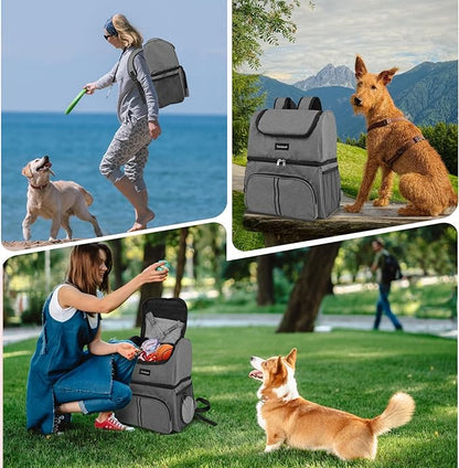 Dog Bags for Traveling Pet Diaper Bag Airline Approved Dog Food Travel Bag with 2 Food Storage Containers Bag Pet Camping Essentials Hiking Accessories Gift Gray