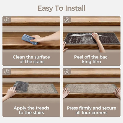 Carpet Stair Treads Non Slip 15PCS, 8" X 30" Edging Stair Runner for Wooden Steps Indoor, Resistant Stair Rug with Reusable TPE Adhesive Backing, Residue Free Mat for Elders, Pets, Cameo