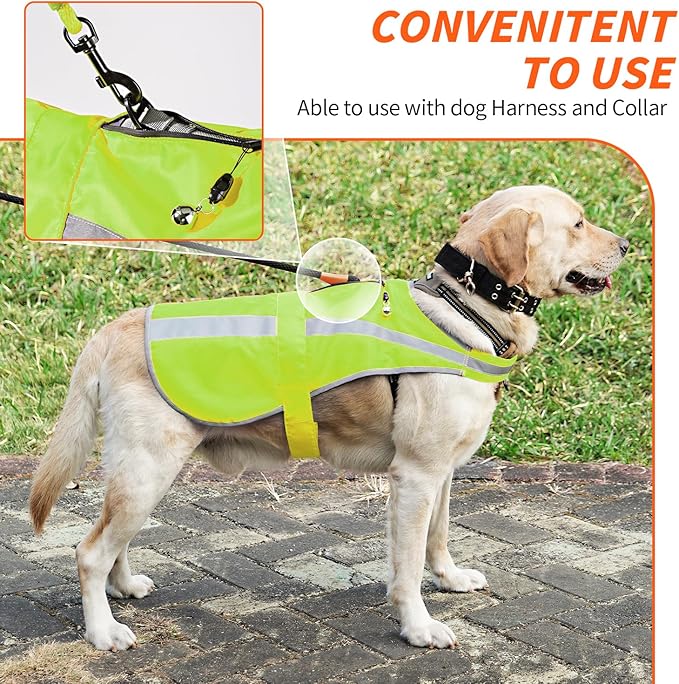 Reflective Dog Vest for Medium and Large Breeds, High Visibility Dog Safety Vest with Removable Bell Keep Safe from Hunting, Training & Cars Accidents