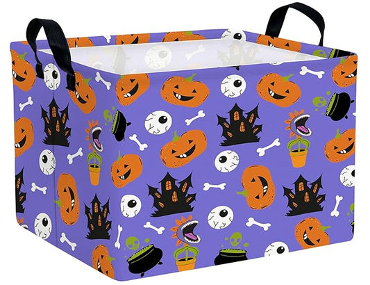 Large Halloween Themed Candy Gift Boo Basket for Kids Baby Personalized Adults Storage Bin Fall Decor(Castle Eye Pumpkin)