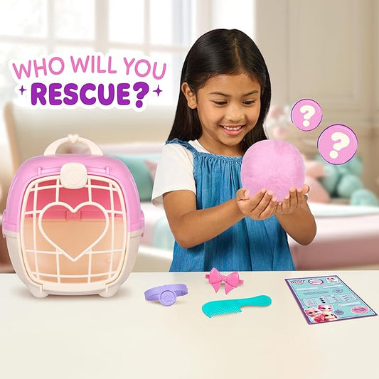 SCRUFFALUVS Pink Surprise Pet, Mystery Plush Toys, Stuffed Animals, Wash to Reveal 1 of 3 Rescue Surprise Toy Pets: Puppy, Bunny, or Kitty - Includes 8.7" Deluxe Carrier - Styles May Vary