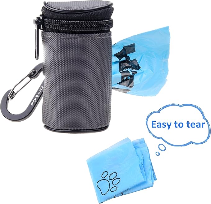 Kare & Kind Pet Waste Bag Dispenser with Carabiner - Double Layer Fabric - Zippered Poop Bag Holder and Pet Waste Bags - Clip On Container Attaches to Leash, Belt, Harness,Collar, Bags - (Black)