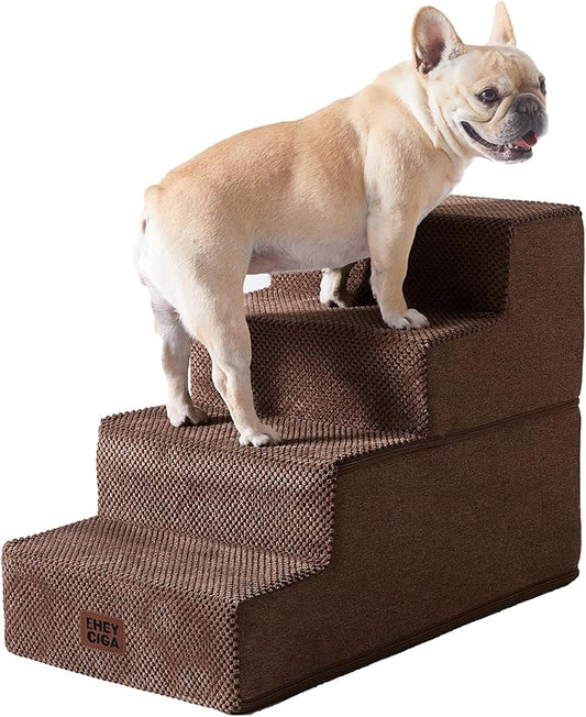 EHEYCIGA Dog Stairs for Bed 18" H, 4-Step Dog Steps for High Bed, Pet Steps for Small Dogs and Cats, Non-Slip Balanced Pet Indoor Ramp, Brown