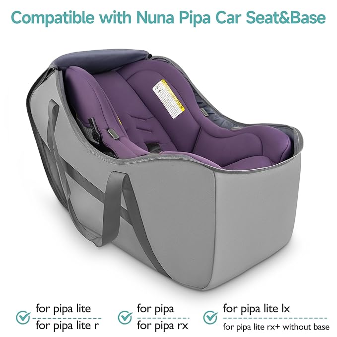 YOREPEK Car Seat Travel Bag for Airplane Compatible with Nuna Pipa Car Seat and Base, Fits for DOONA Stroller without Base, Padded Car Seat Carrier for Airport with 5 Protective Bumper Feet, All Gray