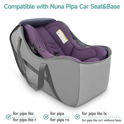 YOREPEK Car Seat Travel Bag for Airplane Compatible with Nuna Pipa Car Seat and Base, Fits for DOONA Stroller without Base, Padded Car Seat Carrier for Airport with 5 Protective Bumper Feet, All Gray