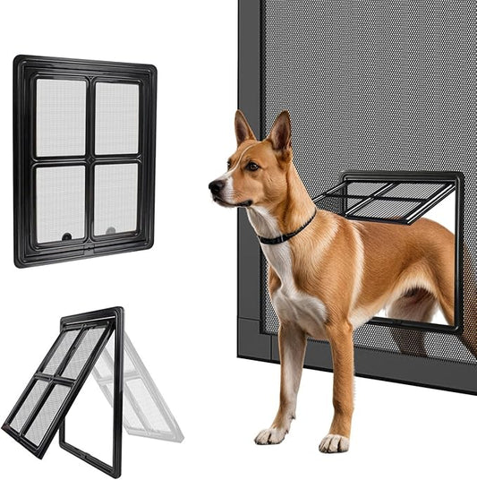 PETLESO Dog Screen Door for Sliding Doors, Inner 12"×16" Lockable Magnetic Self-Closing Flap Pet Passage for Medium to Large Dogs & Cats, Lightweight, Easy Install