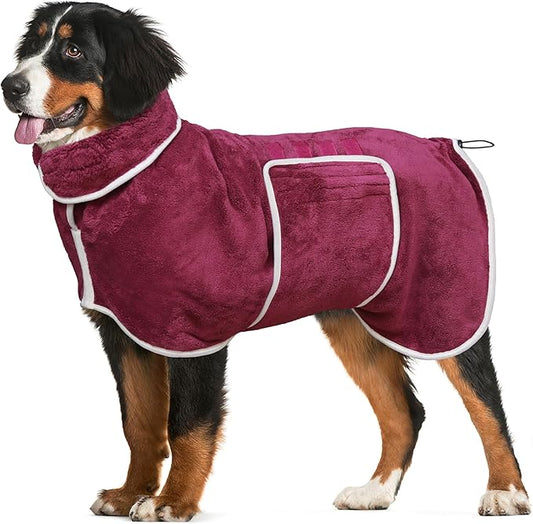 Dog Bathrobe Towel Dog Drying Coat - Super Absorbent Bath Robe for Drying Dogs Large, Soft Adjustable Collar & Belly Strap Fast Drying Coat Pet Dog Cat Bath Robe Towel (Purple, XX-Large)