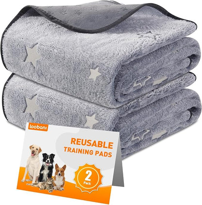 LOOBANI Washable Pee Pads for Dogs, Fast Absorption Reusable Puppy Pads, Waterproof Whelping Pads, Non Slip Training Pads Pet Playpen Mat for Floor, Dog Crate, Grey 2 Pack 34 x 52 in