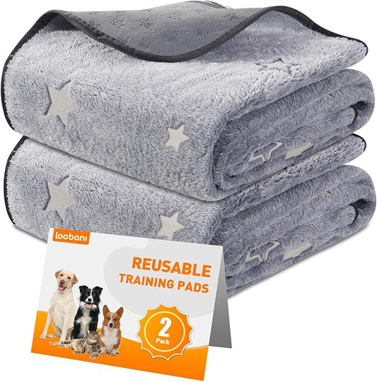 LOOBANI Washable Dog Pads, Fast Absorption Reusable, Waterproof Whelping, Non Slip Pet Playpen Mat for Dogs, Grey 2 Pack 36 x 72 in