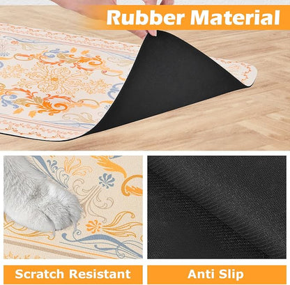 Dog Food Mat Absorbent,Pet Mat for Floors Waterproof Quick Dry Dog Bowl Mat for Food and Water No Stains Non Slip Cat Feeding Mat Pet Supplies 12"×20" Beige Persian Style