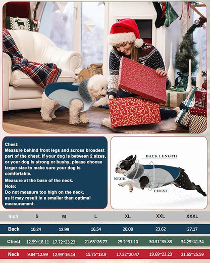 Doglay Dog Coat Waterproof Warm Dog Winter Jacket,Christmas Reflective Fleece Puppy Winter Coat with Harness Hole, Adjustable Snow Jacket for Small Medium Large Dogs