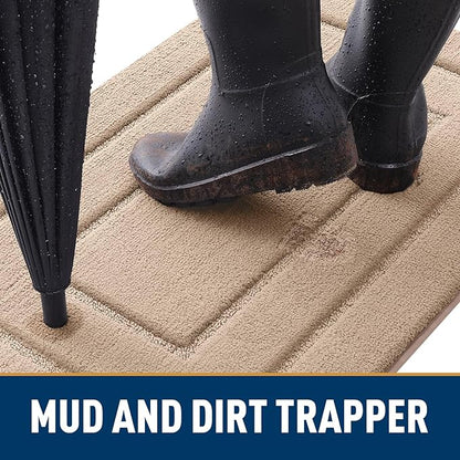 Smiry Dog Door Mat for Muddy Paws, Absorbs Moisture and Dirt, Low-Profile Entryway Mat with Non-Slip Backing, Entry Indoor Outdoor Doormat for Inside Floor (36x24 Inches, Beige, Bordered)