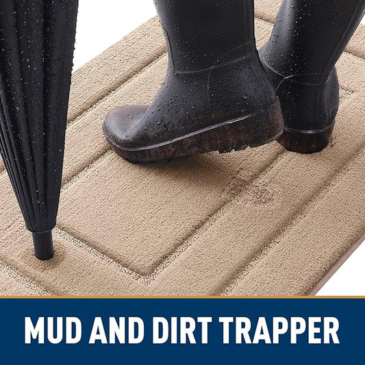 Smiry Dog Door Mat for Muddy Paws, Absorbs Moisture and Dirt, Low-Profile Entryway Mat with Non-Slip Backing, Entry Indoor Outdoor Doormat for Inside Floor (36x24 Inches, Beige, Bordered)