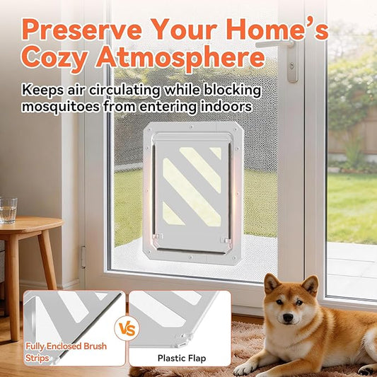 LIBBEPET Dog Door for Screen Door, 2-Way Lock Dog Screen Door with Magnetic Closure, Reinforced ABS Frame Pet Screen Door for Dogs Up to 50 lbs, Inner Passage 10 x 13 Inches, White